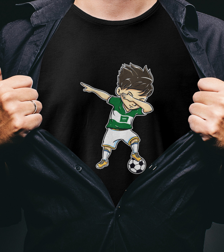 Dabbing Soccer Player In Saudi Arabia Jersey With Football T-Shirt