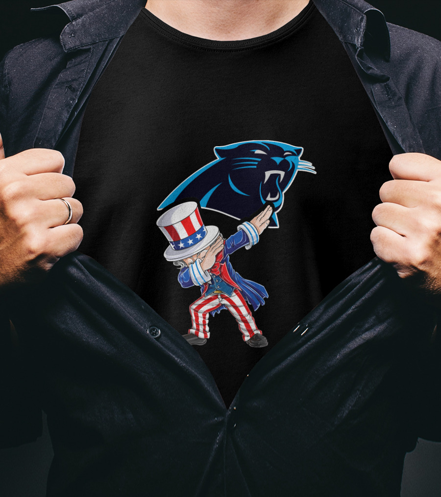 Uncle Sam Dabbing 4Th July Carolina Panthers Logo Fourth Of July Celebration T-Shirt