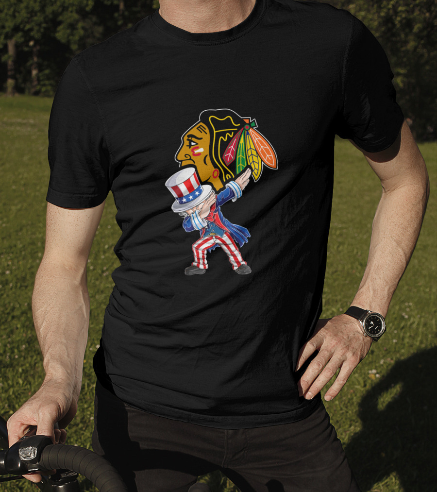 Uncle Sam Dabbing Chicago Blackhawks 4Th Of July T-Shirt