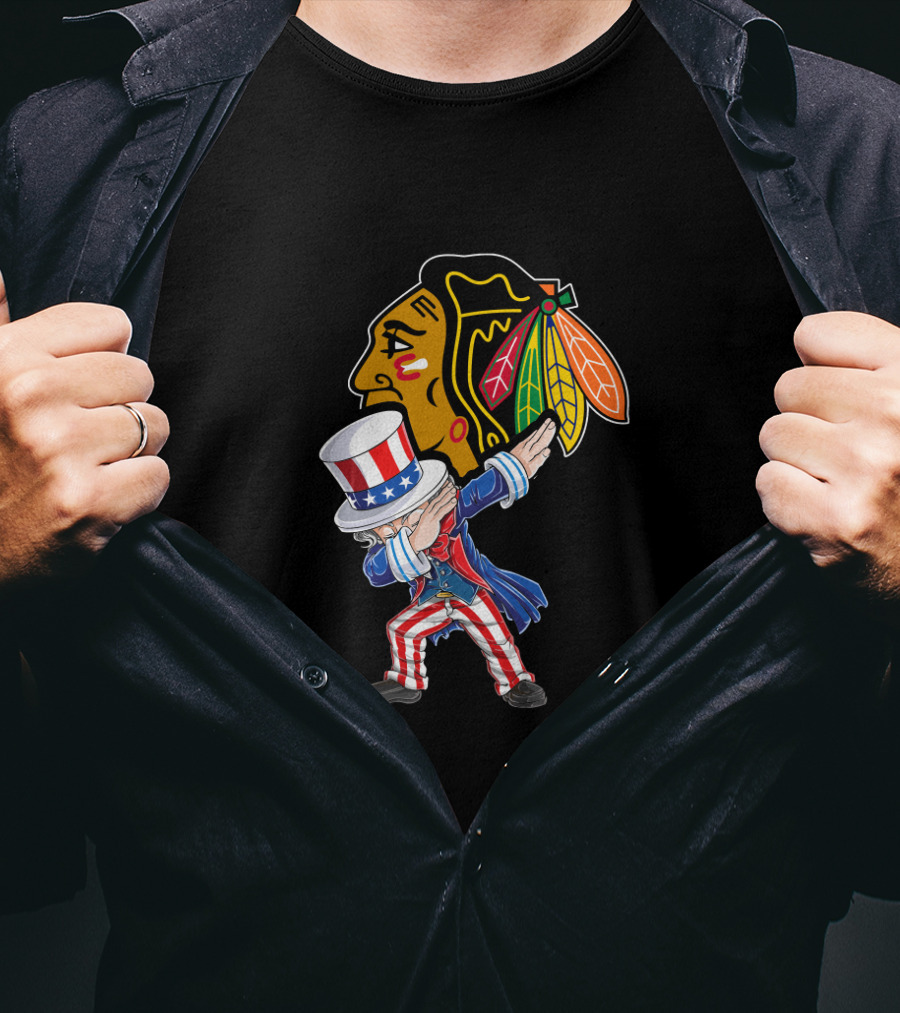 Uncle Sam Dabbing Chicago Blackhawks 4Th Of July T-Shirt