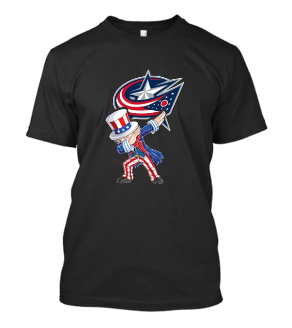 Uncle Sam Dabbing Columbus Blue Jackets 4Th July Patriotic Theme T-Shirt