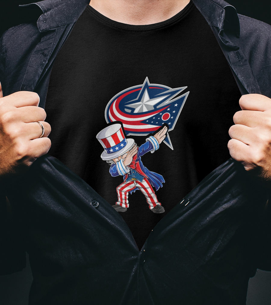 Uncle Sam Dabbing Columbus Blue Jackets 4Th July Patriotic Theme T-Shirt