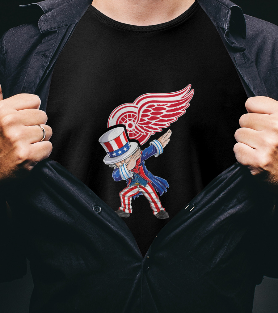 Uncle Sam Dabbing With Detroit Red Wings Logo 4Th Of July T-Shirt