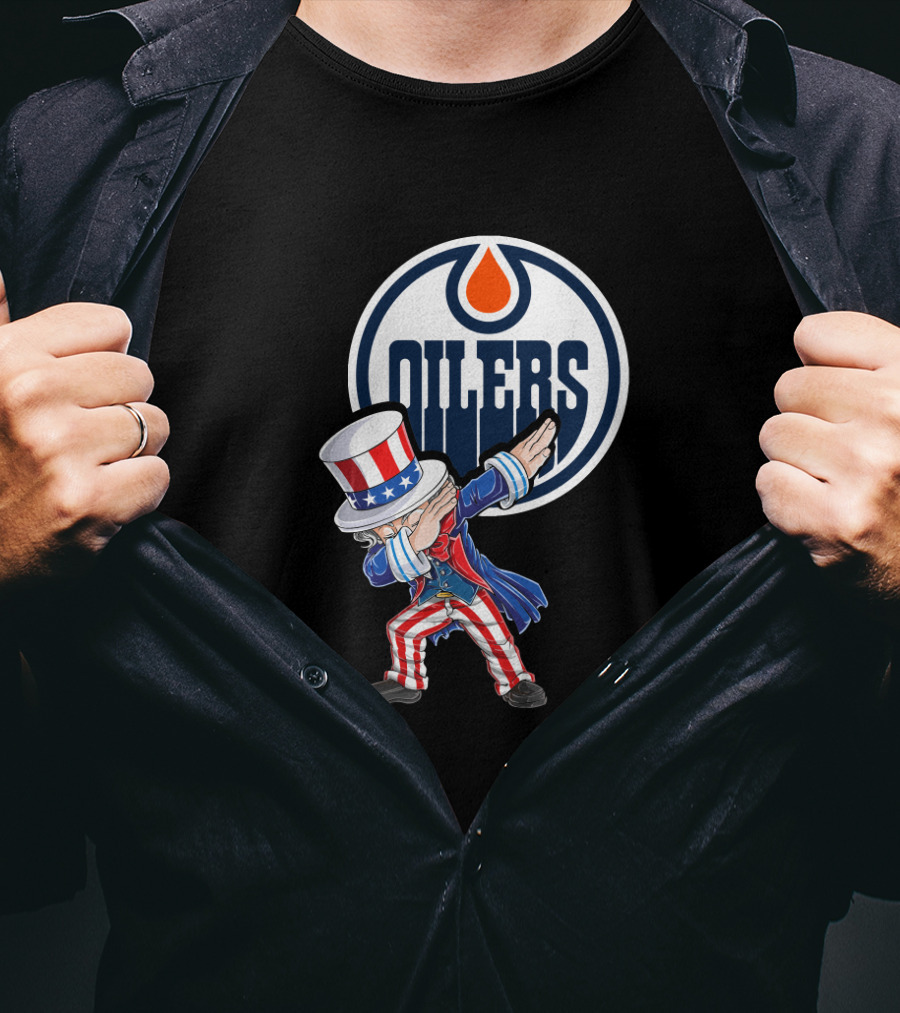Edmonton Oilers Uncle Sam Dabbing With Logo On 4Th Of July T-Shirt