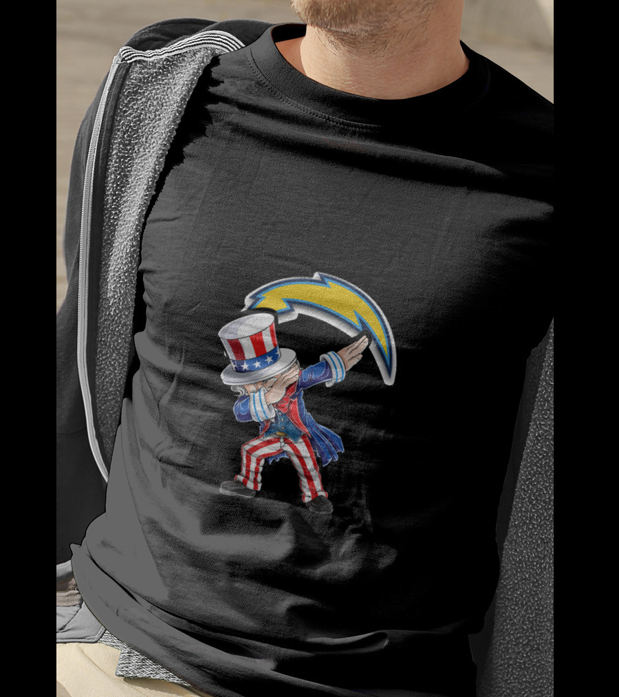 Uncle Sam Dabbing 4Th July Los Angeles Chargers Lightning Bolt Usa Red White Blue T-Shirt