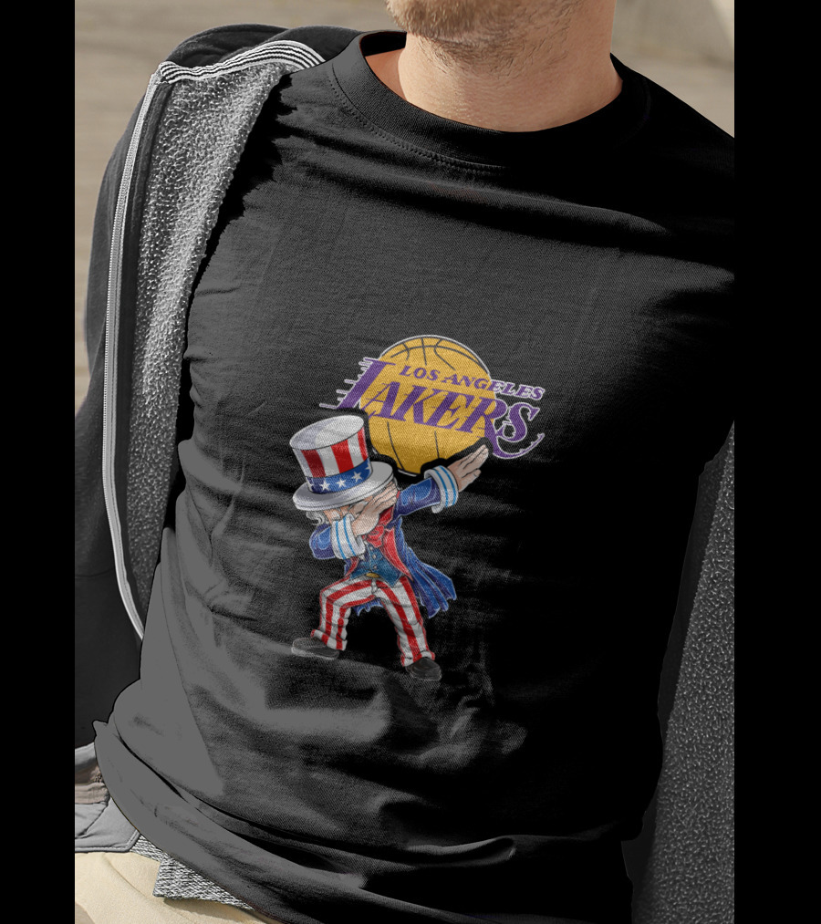 Uncle Sam Dabbing Los Angeles Lakers 4Th Of July Basketball Celebration T-Shirt