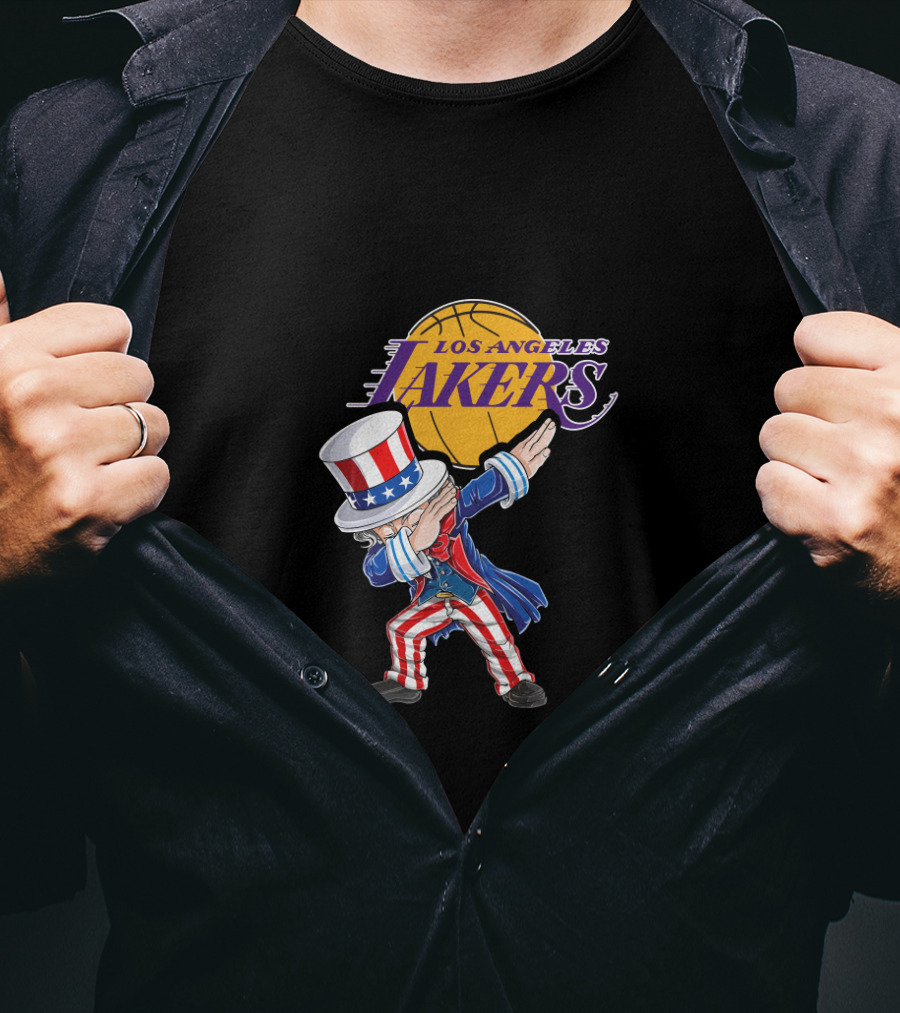 Uncle Sam Dabbing Los Angeles Lakers 4Th Of July Basketball Celebration T-Shirt