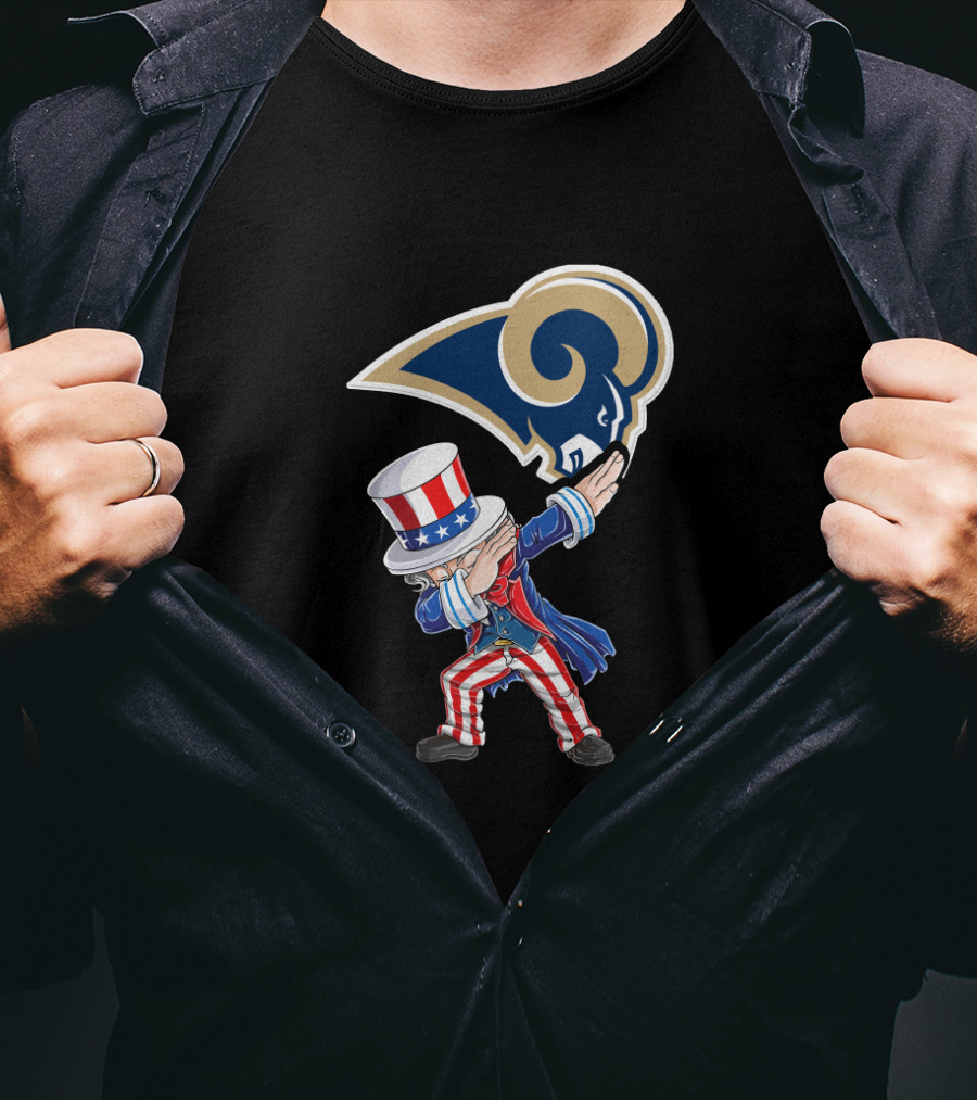 Uncle Sam Dabbing Los Angeles Rams Logo 4Th Of July Celebration T-Shirt