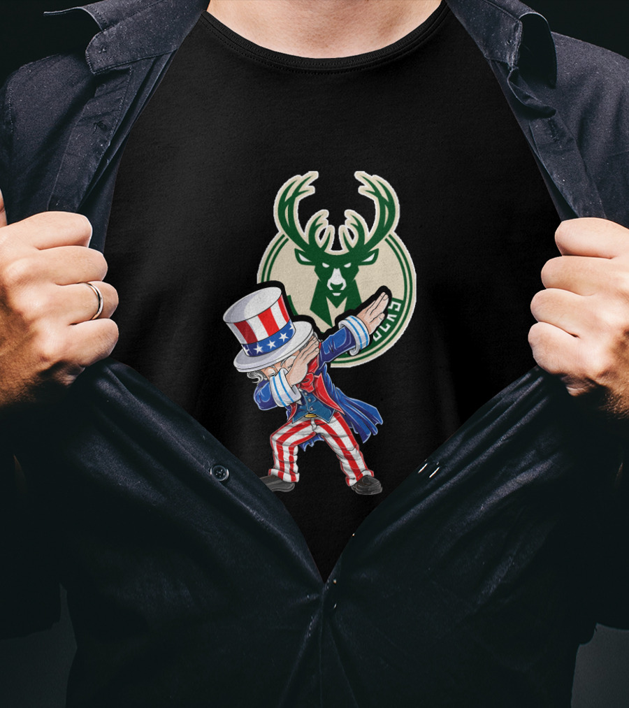 Milwaukee Bucks Uncle Sam Dabbing 4Th Of July Patriotic Basketball T-Shirt