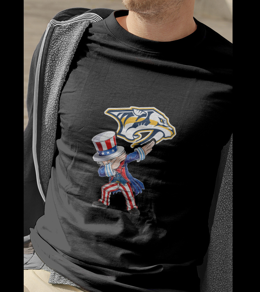 Uncle Sam Dabbing With Nashville Predators Logo 4Th July T-Shirt