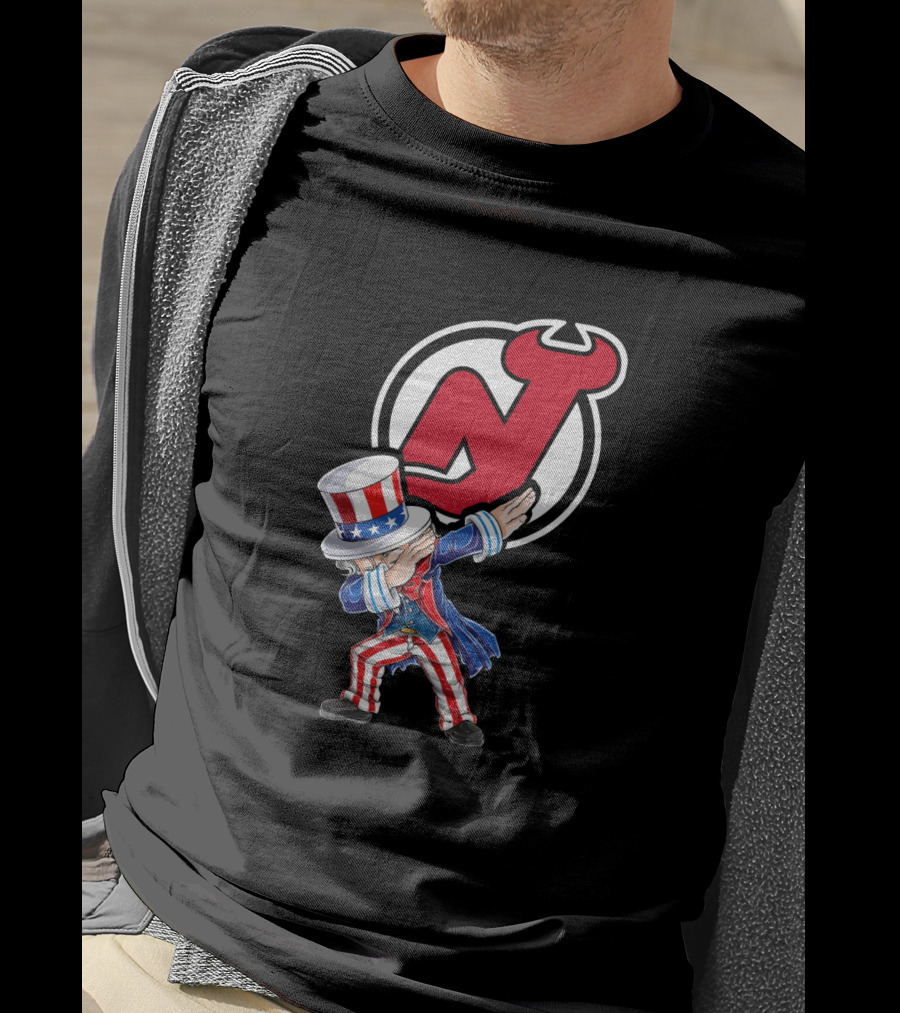 Uncle Sam Dabbing New Jersey Devils Logo Patriotic 4Th Of July T-Shirt