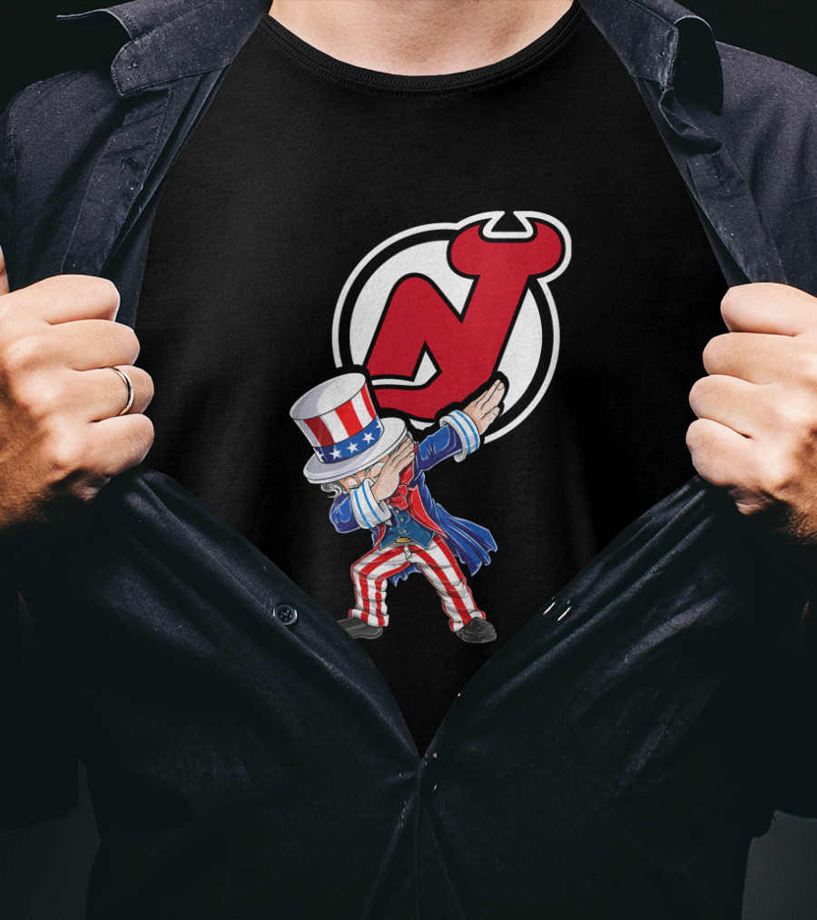 Uncle Sam Dabbing New Jersey Devils Logo Patriotic 4Th Of July T-Shirt