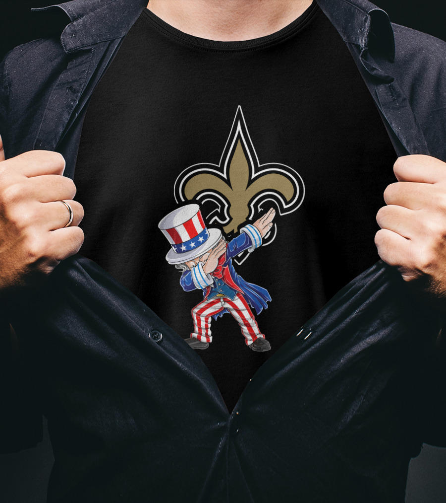 Uncle Sam Dabbing With New Orleans Saints Fleur-De-Lis For 4Th Of July Celebration T-Shirt