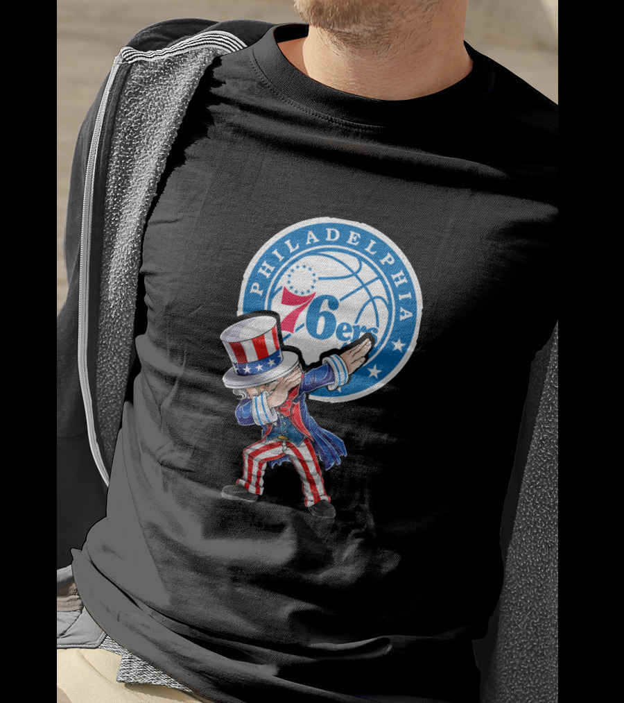 Philadelphia 76ers 4Th July Uncle Sam Dabbing Basketball Motif T-Shirt