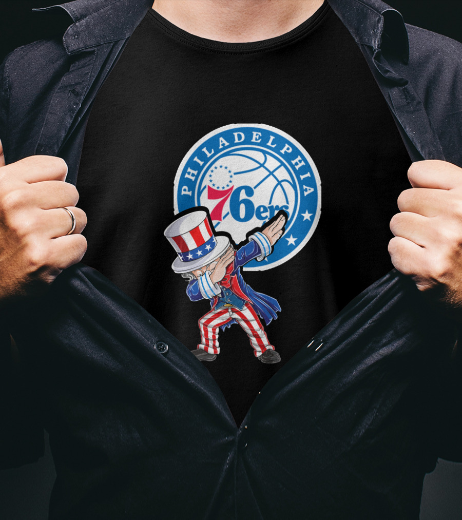 Philadelphia 76ers 4Th July Uncle Sam Dabbing Basketball Motif T-Shirt