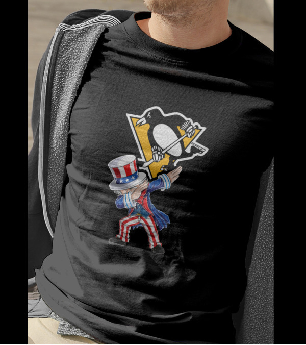 Uncle Sam Dabbing With Pittsburgh Penguins Logo For 4th Of July T-Shirt