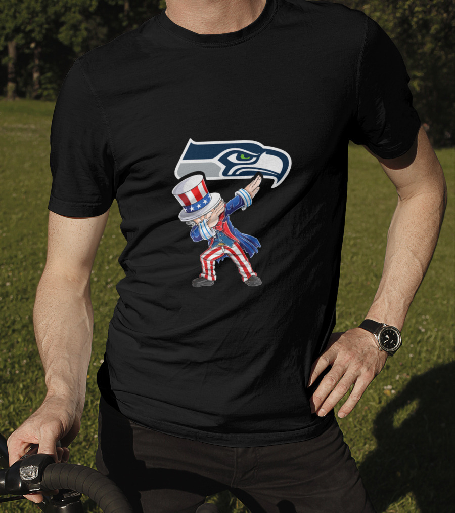 Uncle Sam Dabbing Seattle Seahawks 4Th Of July Celebration T-Shirt