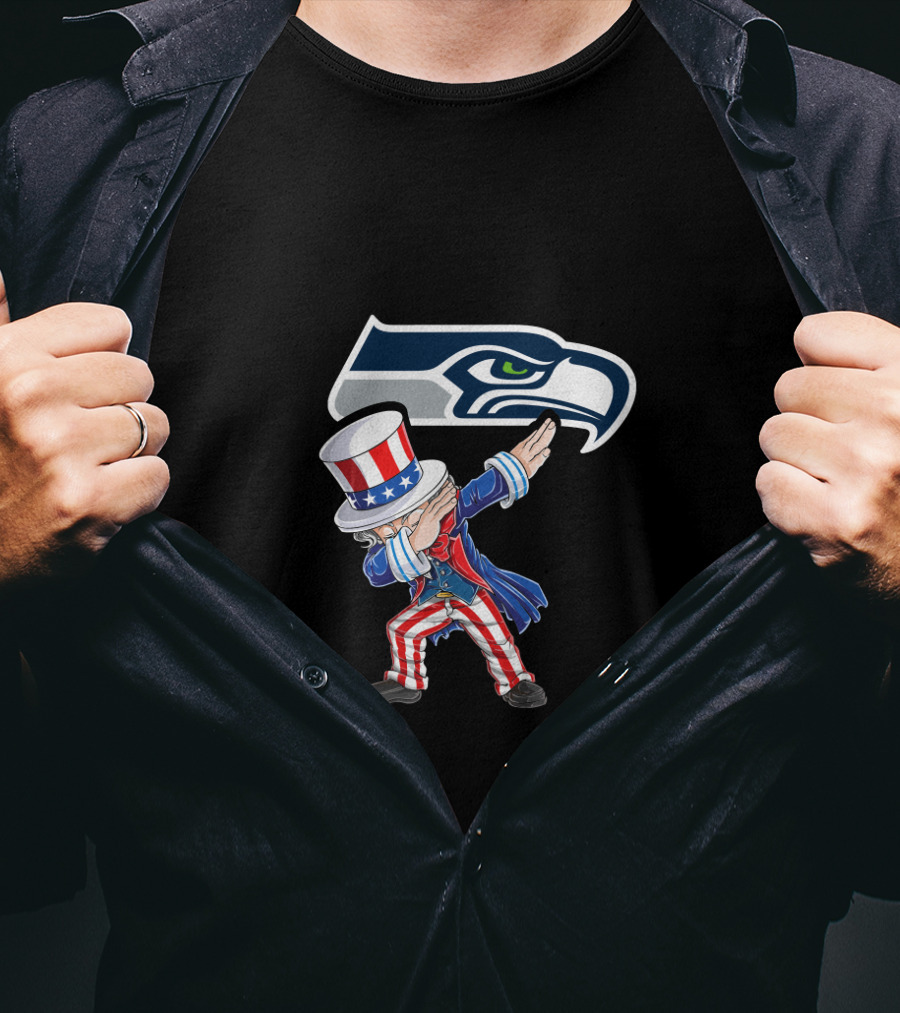 Uncle Sam Dabbing Seattle Seahawks 4Th Of July Celebration T-Shirt