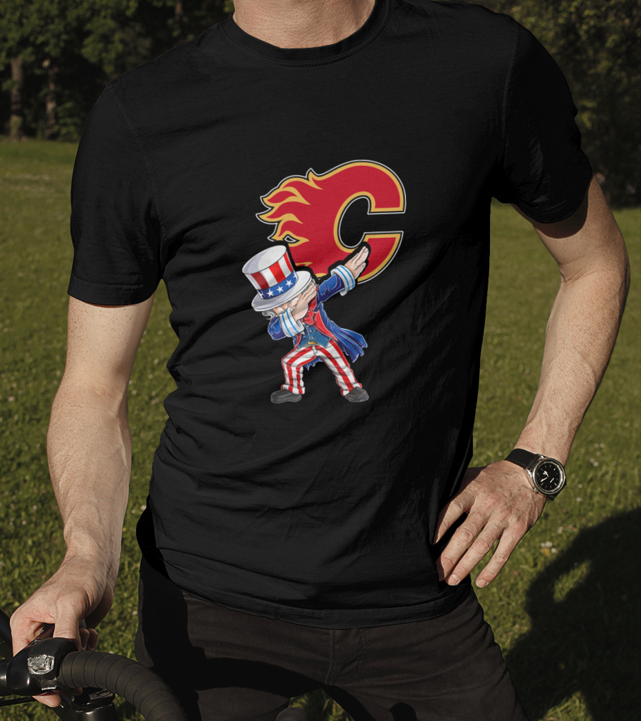 Uncle Sam Dabbing With Calgary Flames Logo For July 4Th Celebration Fans T-Shirt