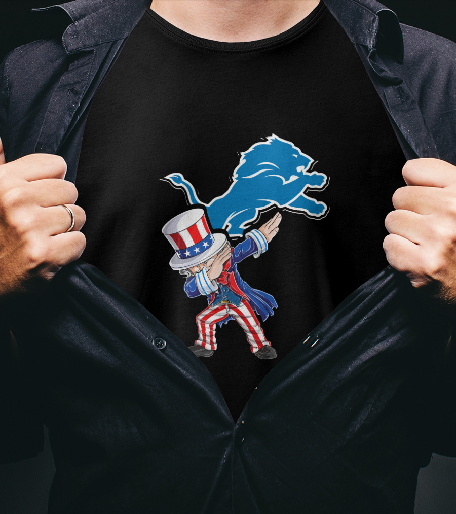 Uncle Sam Dabbing Detroit Lions 4Th Of July Fans T-Shirt