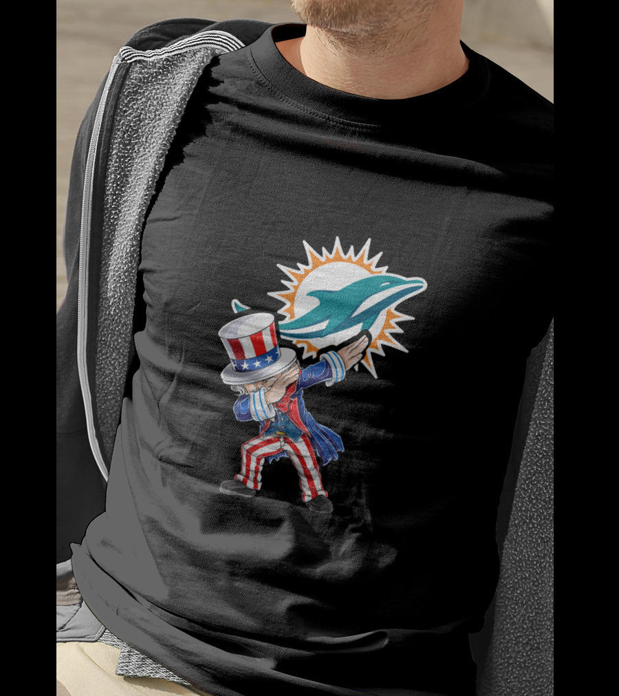 Uncle Sam Dabbing Miami Dolphins 4Th Of July Celebration T-Shirt