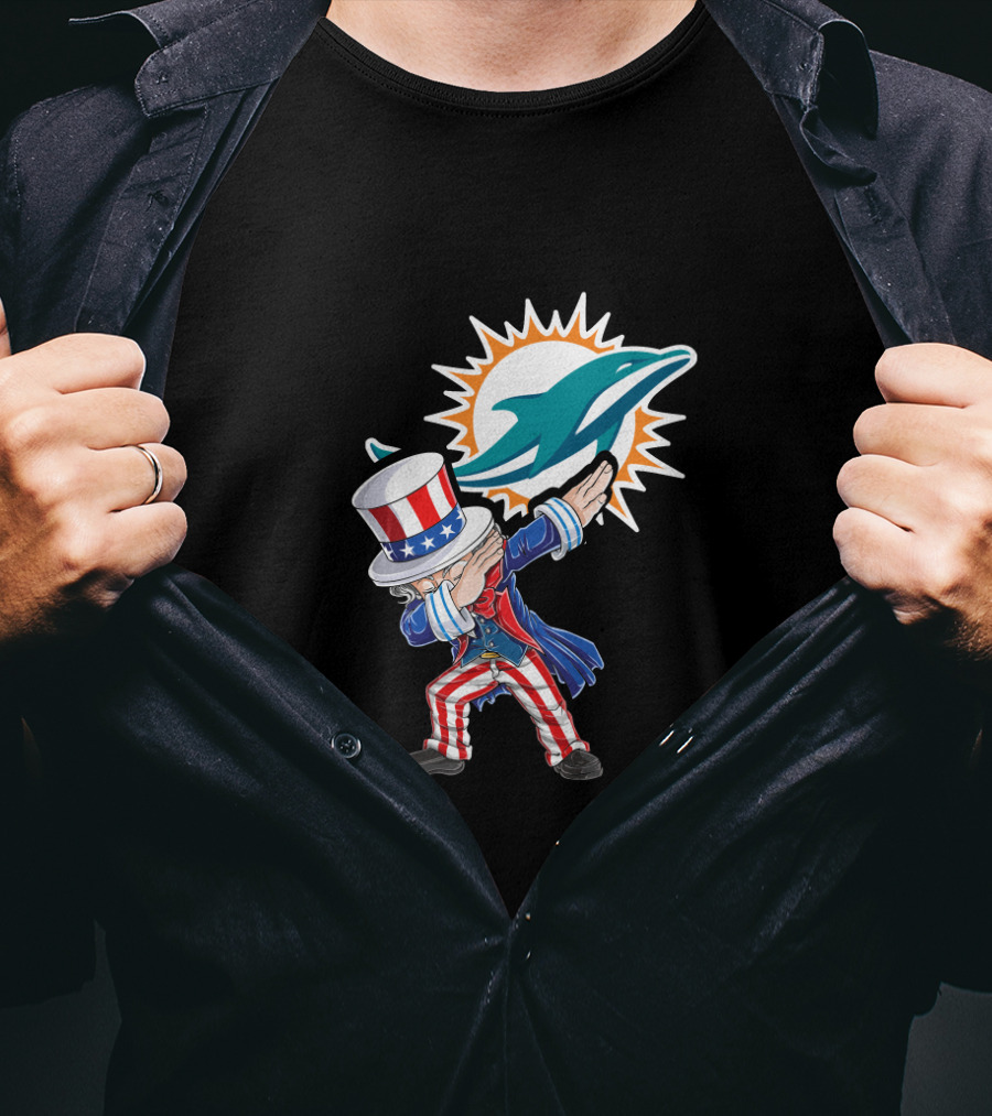 Uncle Sam Dabbing Miami Dolphins 4Th Of July Celebration T-Shirt