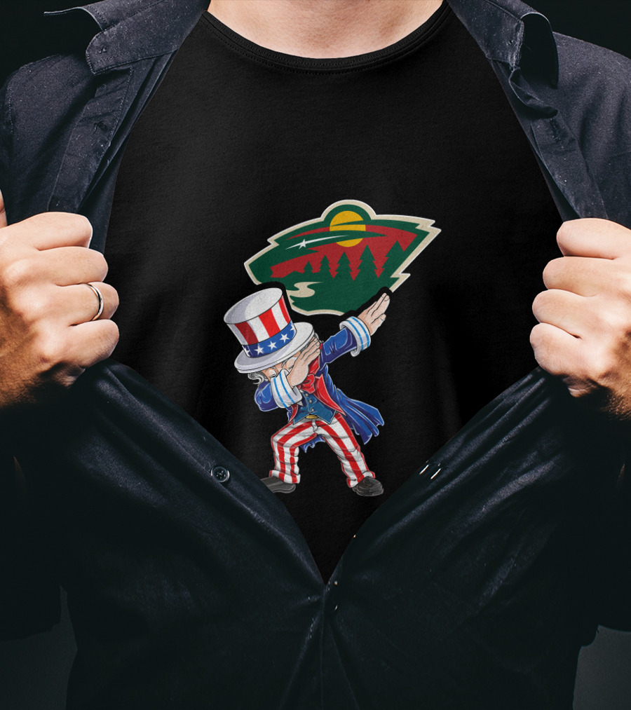 Uncle Sam Dabbing Celebrates Independence Day With Minnesota Wild Hockey Fans T-Shirt