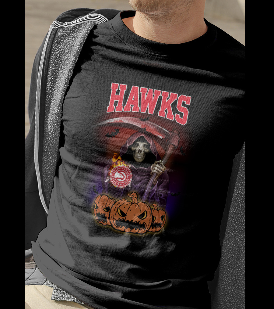 Atlanta Hawks Grim Reaper Halloween Skull Pumpkins T-Shirt