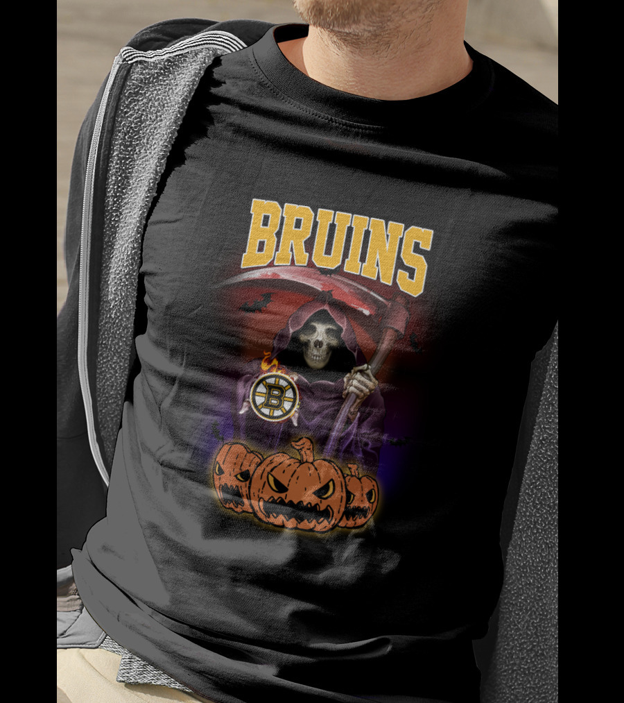 Boston Bruins Grim Reaper Halloween Pumpkins Scythe T-Shirt