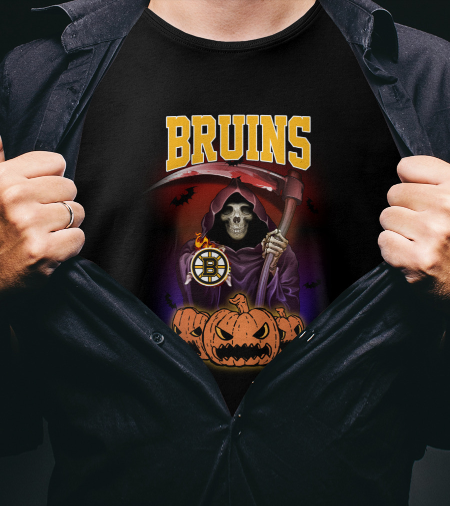 Boston Bruins Grim Reaper Halloween Pumpkins Scythe T-Shirt