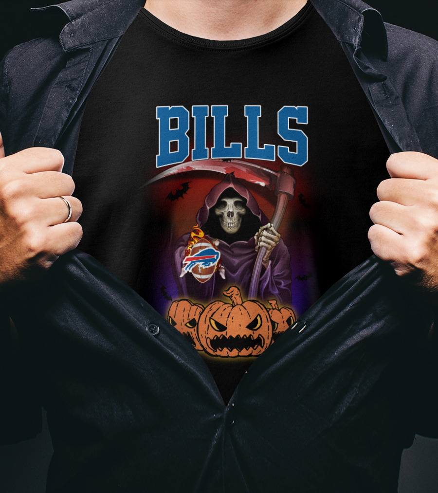 Buffalo Bills Reaper Halloween Scythe Skull Pumpkins T-Shirt