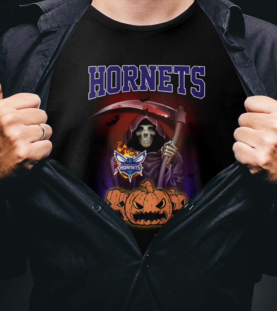 Hornets Reaper With Scythe And Pumpkins Halloween T-Shirt