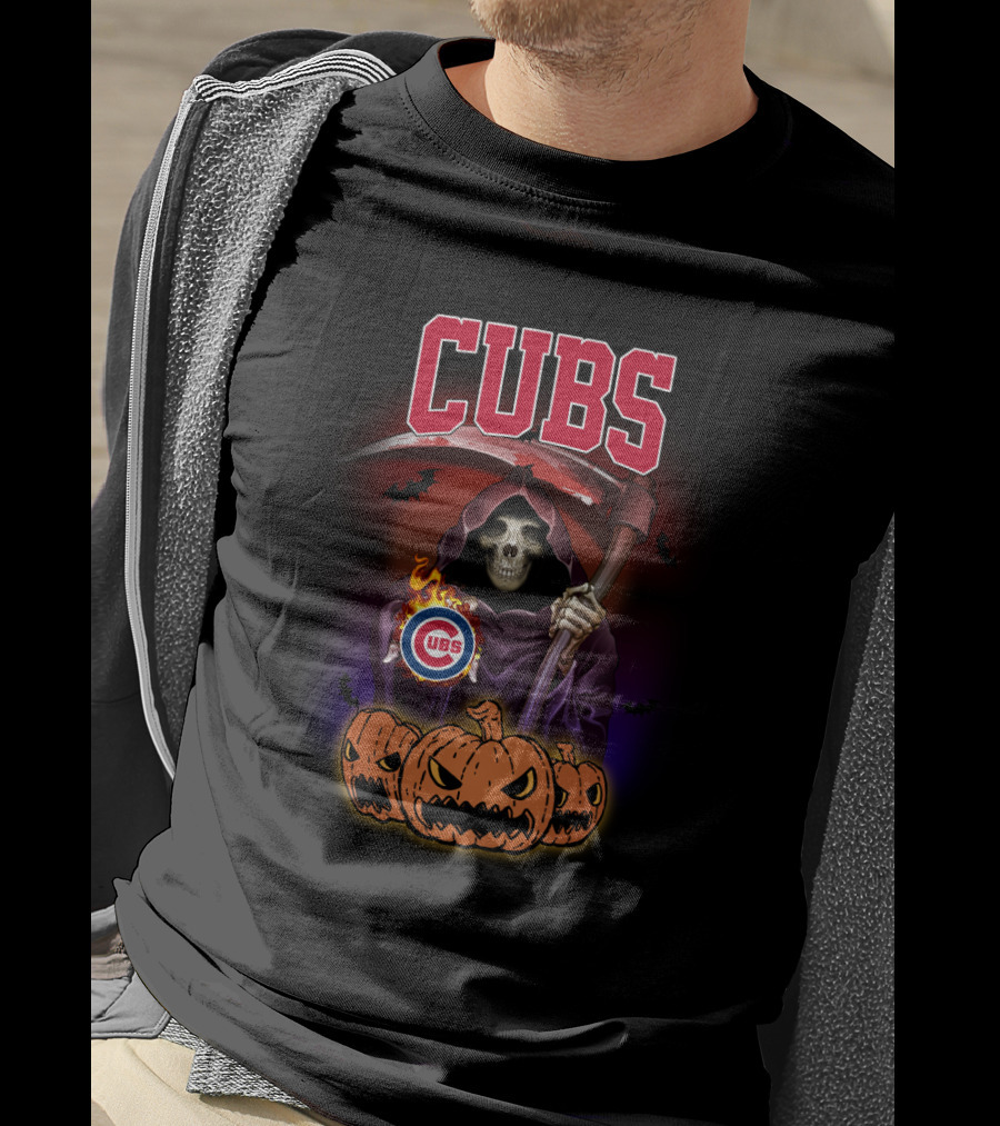 Cubs Reaper With Scythe And Pumpkins Halloween T-Shirt
