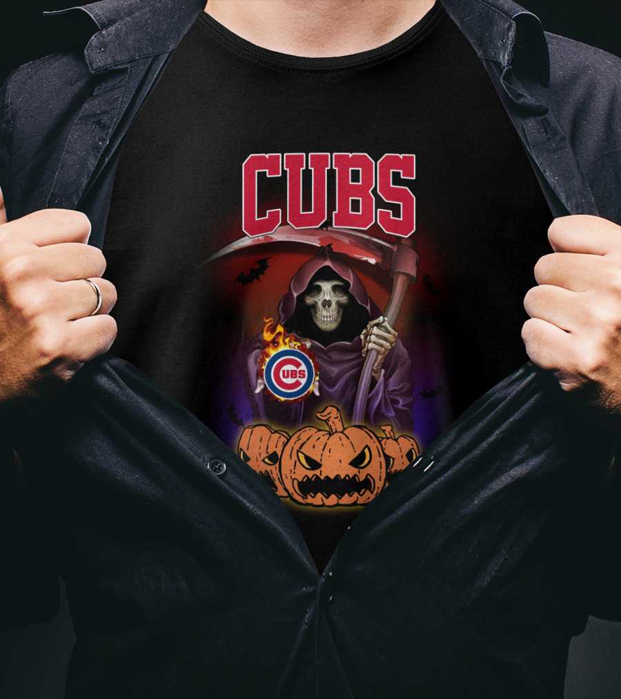 Cubs Reaper With Scythe And Pumpkins Halloween T-Shirt
