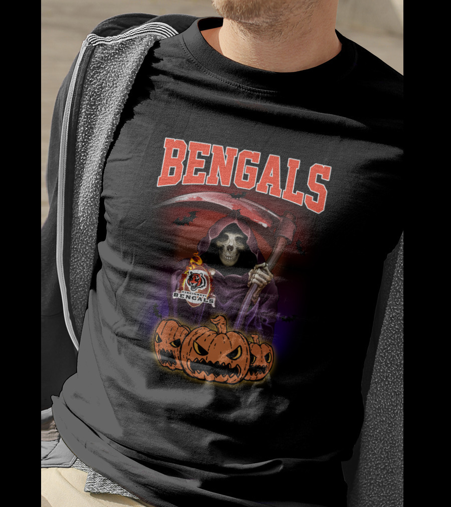Bengals Cincinnati Reaper With Pumpkins And Scythe Halloween T-Shirt