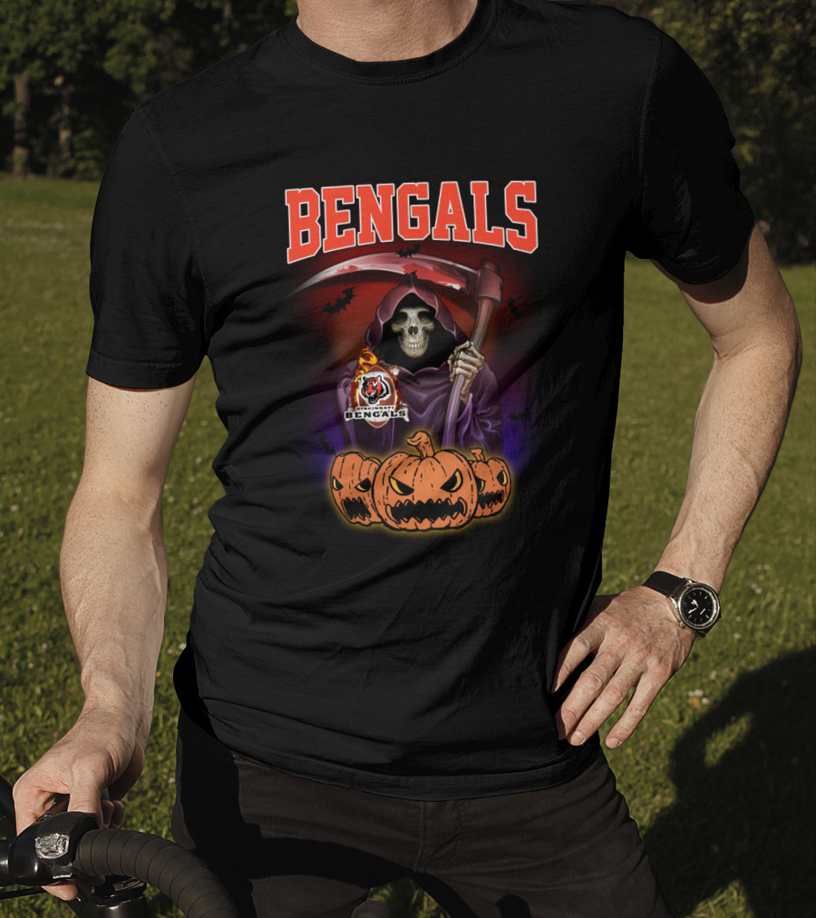 Bengals Cincinnati Reaper With Pumpkins And Scythe Halloween T-Shirt