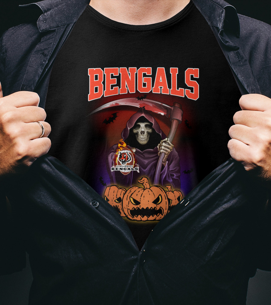 Bengals Cincinnati Reaper With Pumpkins And Scythe Halloween T-Shirt