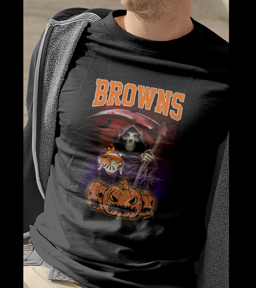 Cleveland Browns Reaper With Scythe And Pumpkins T-Shirt