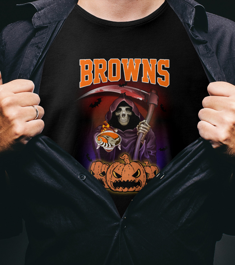 Cleveland Browns Reaper With Scythe And Pumpkins T-Shirt