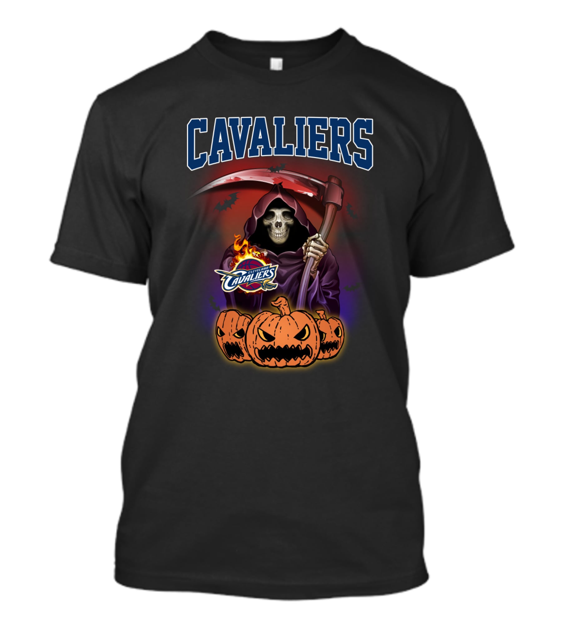 Cleveland Cavaliers Reaper With Scythe And Pumpkins Halloween T-Shirt
