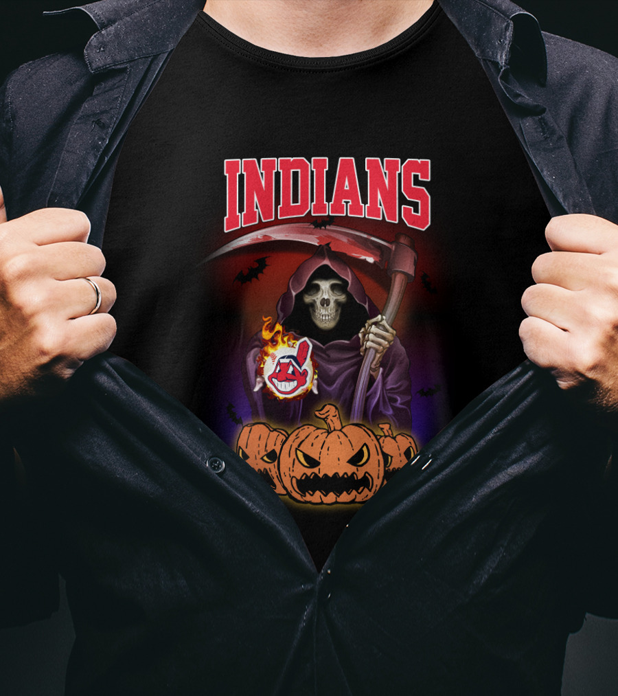 Indians Halloween Reaper With Pumpkins And Scythe T-Shirt
