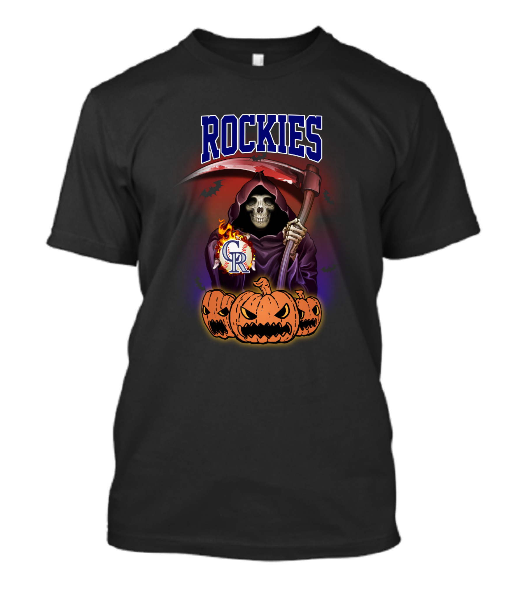 Rockies Grim Reaper Halloween Pumpkins Scythe Baseball T-Shirt