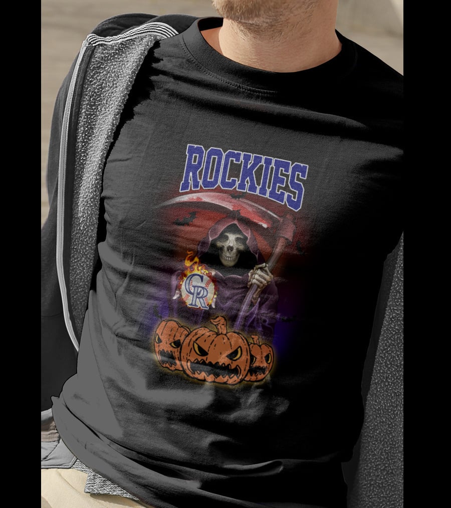 Rockies Grim Reaper Halloween Pumpkins Scythe Baseball T-Shirt