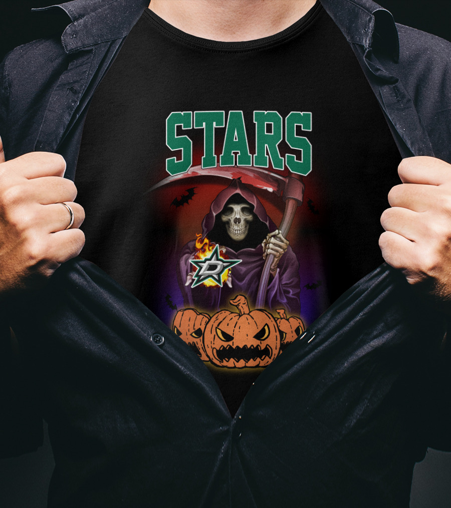 Dallas Stars Reaper Grim With Scythe And Pumpkins T-Shirt