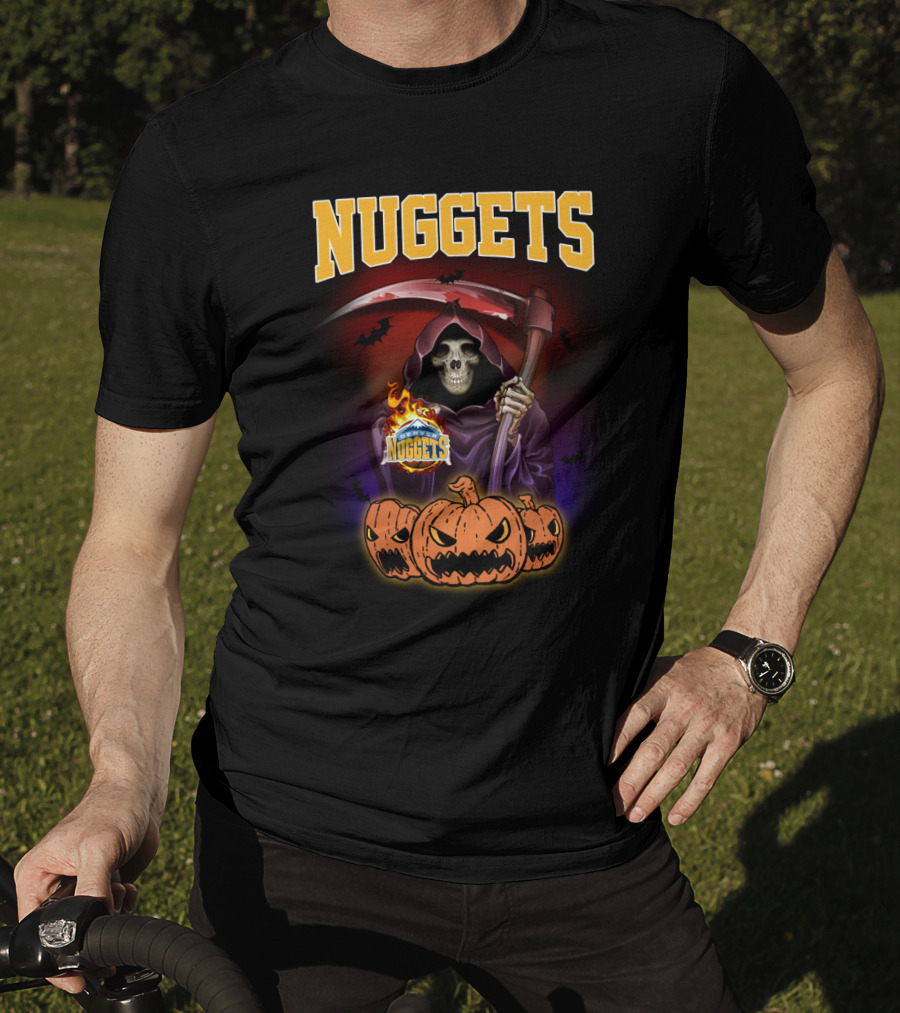 Nuggets Grim Reaper With Scythe And Pumpkins Halloween T-Shirt