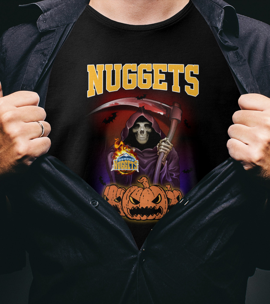 Nuggets Grim Reaper With Scythe And Pumpkins Halloween T-Shirt