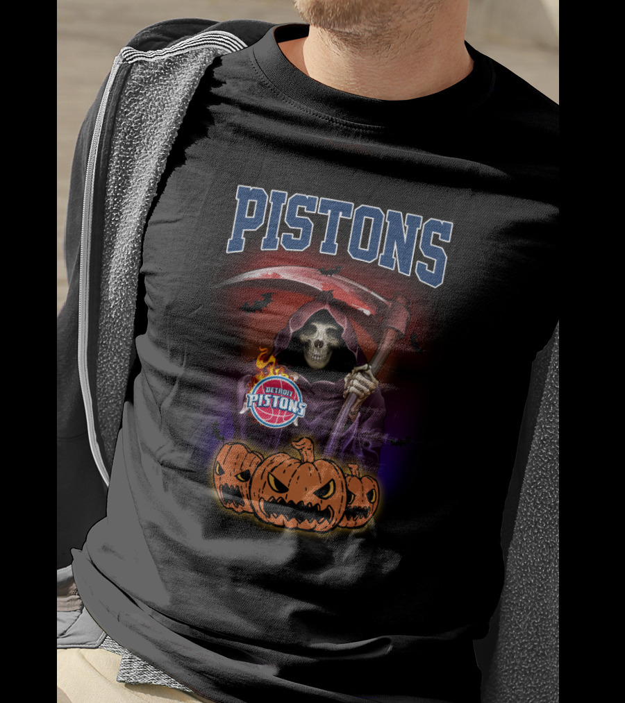 Detroit Pistons Reaper Scythe Halloween Pumpkins T-Shirt