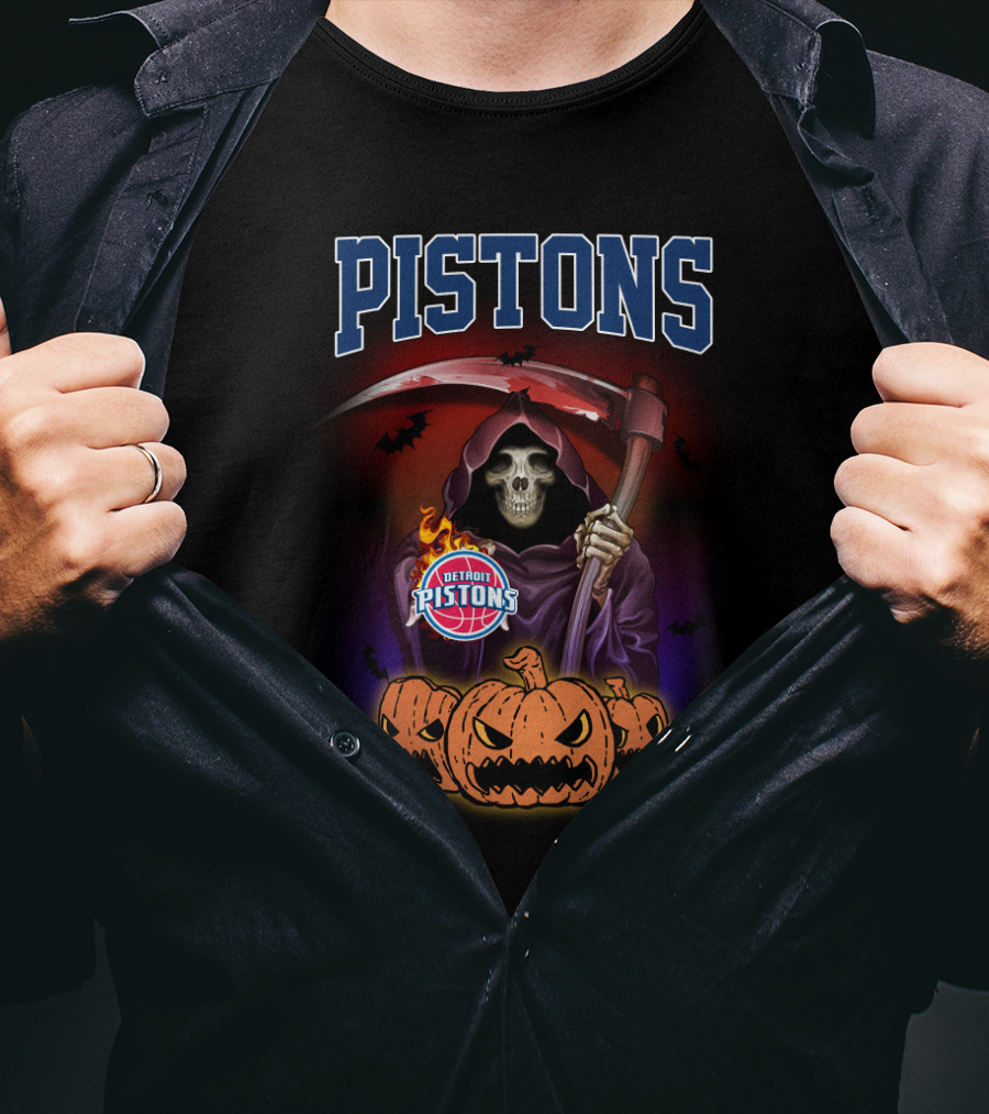 Detroit Pistons Reaper Scythe Halloween Pumpkins T-Shirt
