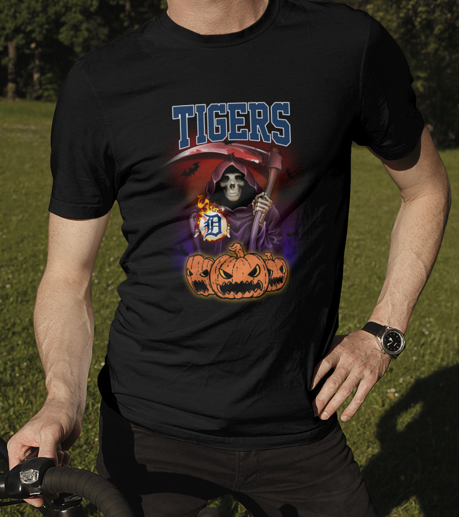 Tigers Reaper Detroit Halloween Pumpkins And Scythe T-Shirt