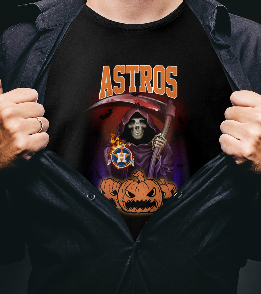 Houston Astros Halloween Reaper With Scythe And Pumpkins T-Shirt
